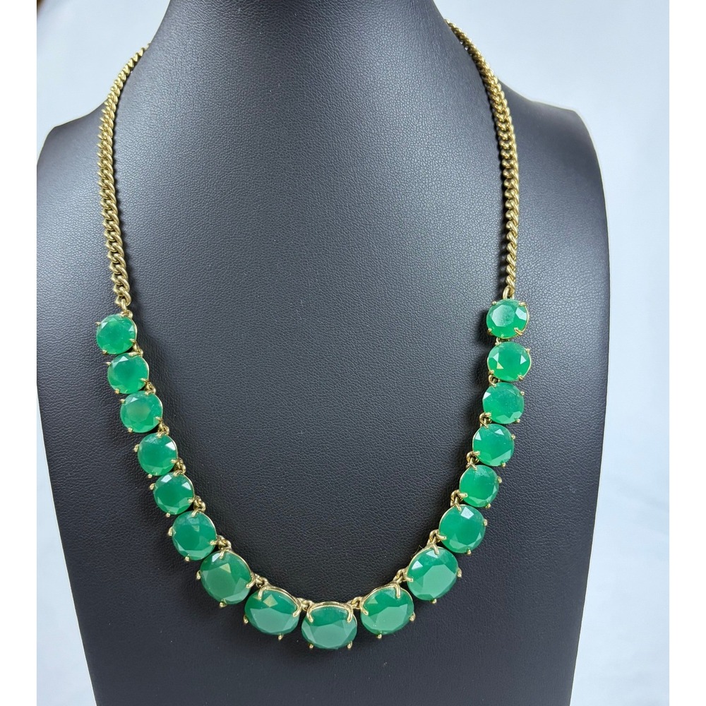 Fossil Gold Tone Green Faceted Stone Bib Collar Necklace Signature Key Charm